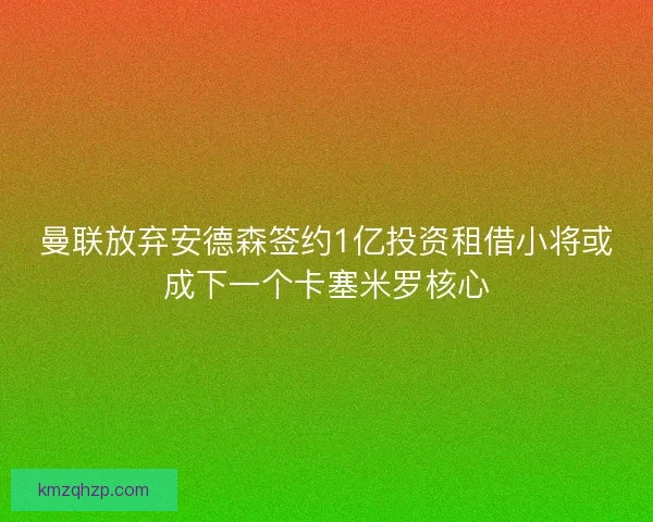 曼联放弃安德森签约1亿投资租借小将或成下一个卡塞米罗核心